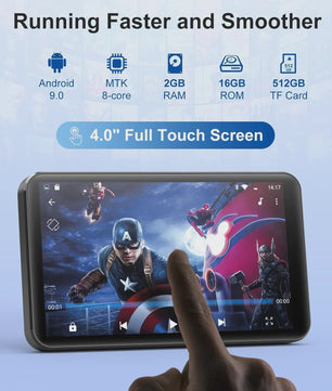 MP3 Speler met Bluetooth & WiFi: 4" Touchscreen, Android 9.0, 8-Core Processor