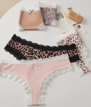 Dames Kant & Luipaardprint Thong Panties - Sexy, Ademend & Comfortabel Ondergoed