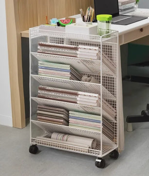 Mobiele Boekenkast op Wielen - Metalen Opbergrek voor Kantoor, Bureau en Kinderkamer