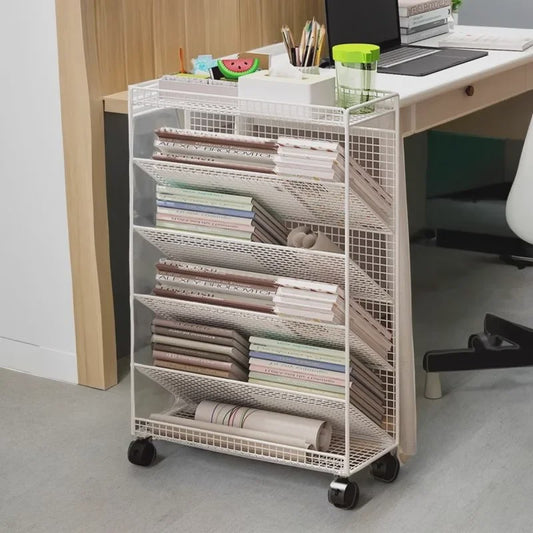 Mobiele Boekenkast op Wielen - Metalen Opbergrek voor Kantoor, Bureau en Kinderkamer