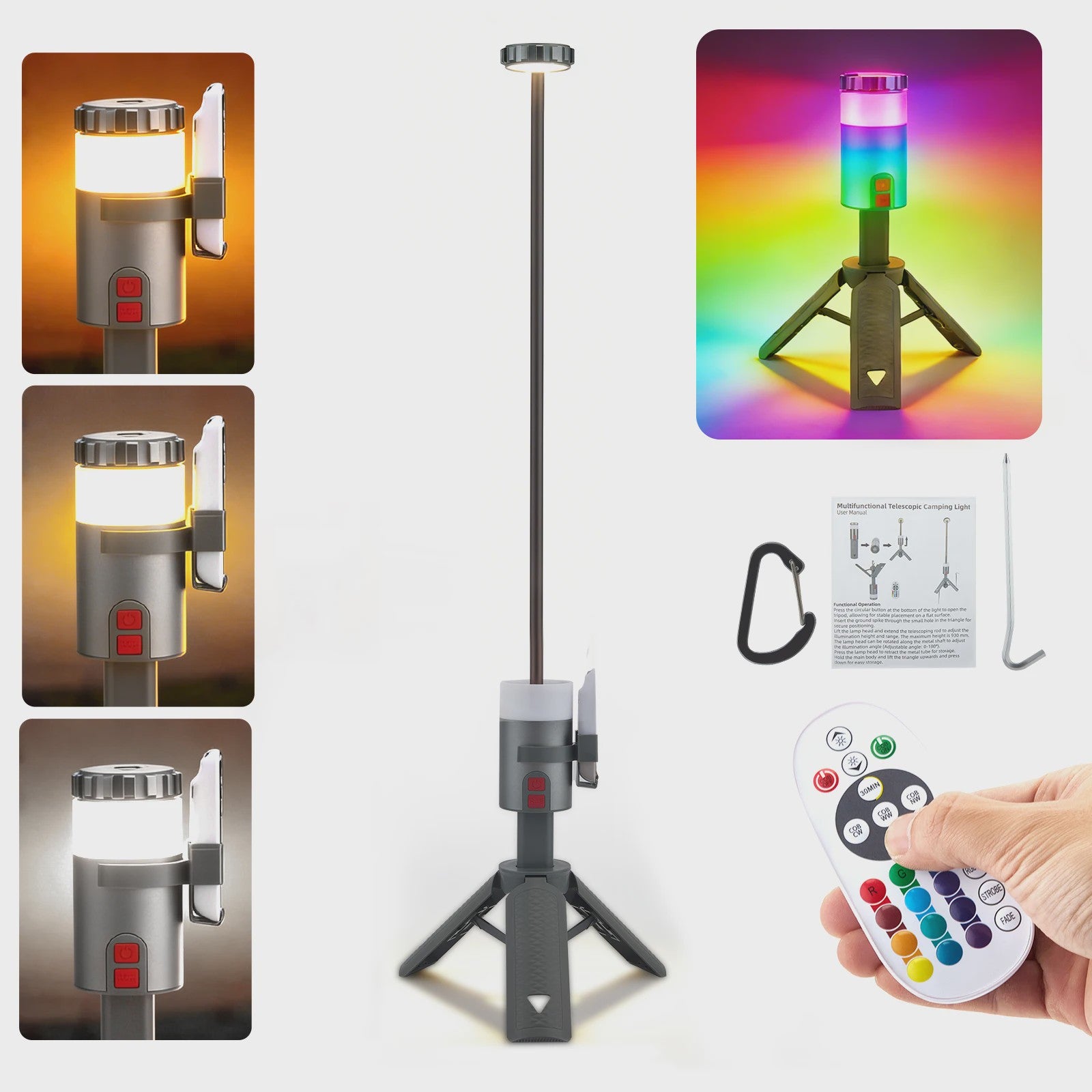 Telescopische Oplaadbare Campinglamp met Statief - LED Spotlight & Tafellamp met 4 Modi