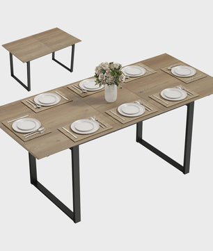 Uitschuifbare Eettafel Industrieel Stijl - 140-180 cm - Natuurlijk Hout Effect - Geschikt voor 6-8 Personen