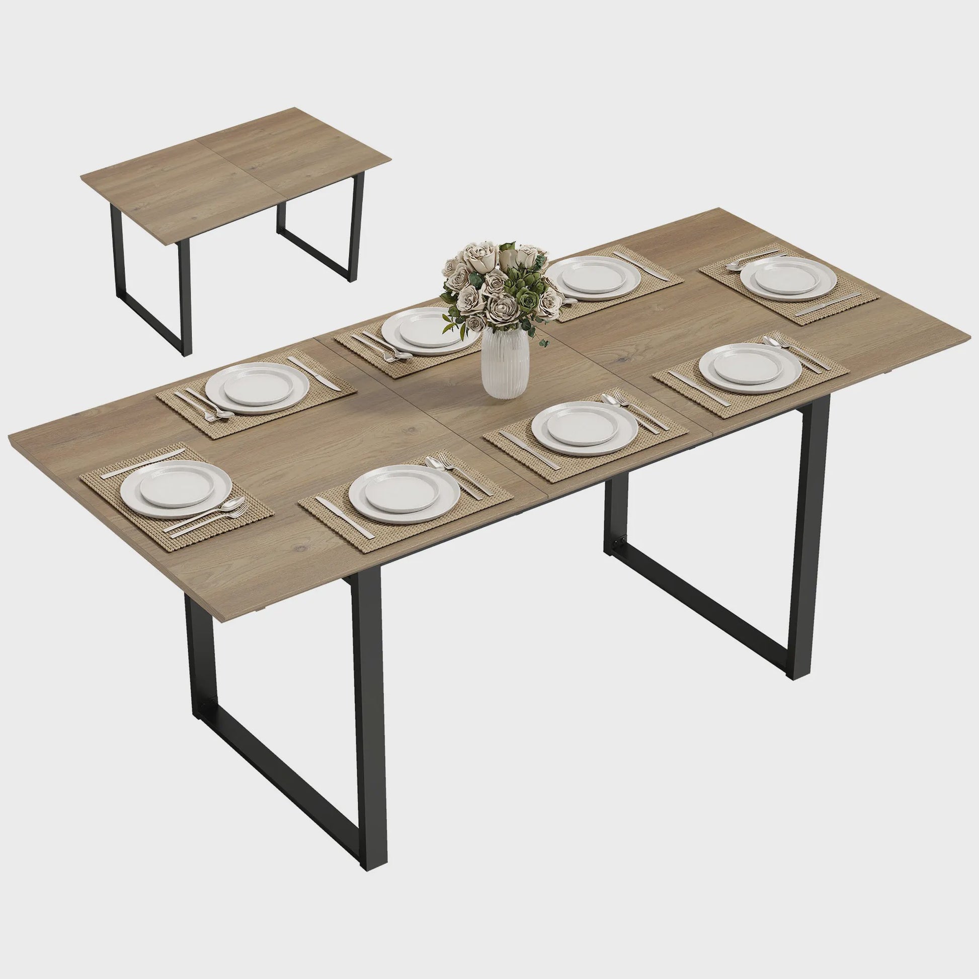 Uitschuifbare Eettafel Industrieel Stijl - 140-180 cm - Natuurlijk Hout Effect - Geschikt voor 6-8 Personen