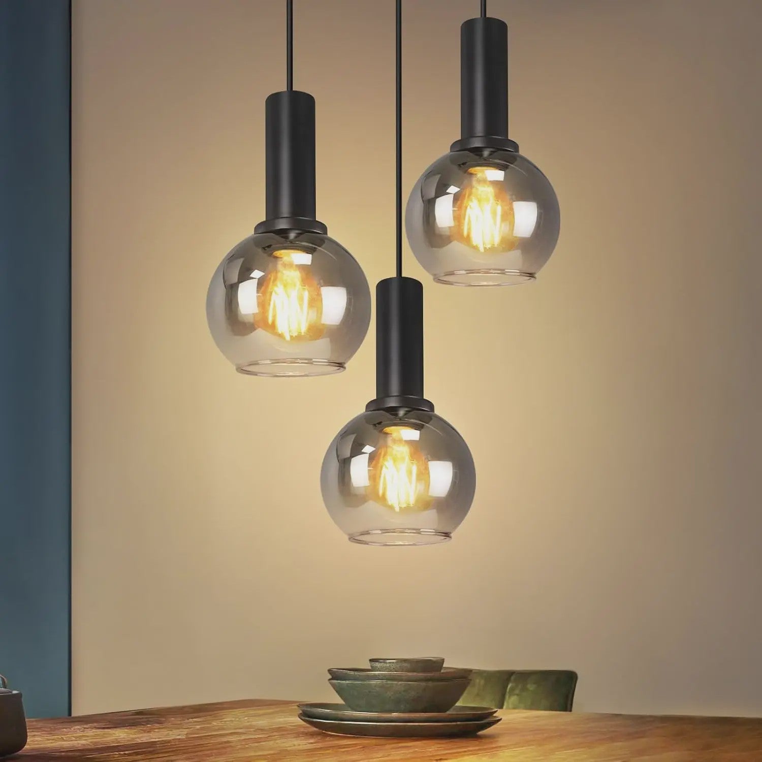 3-Lichts Hanglamp Glas - Vintage Stijl Pendellamp voor Eettafel & Woonkamer - In Hoogte Verstelbaar