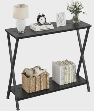 Smalle Console Tafel met Plank en Metaal Frame - Hal, Entree, Achterbank Meubel