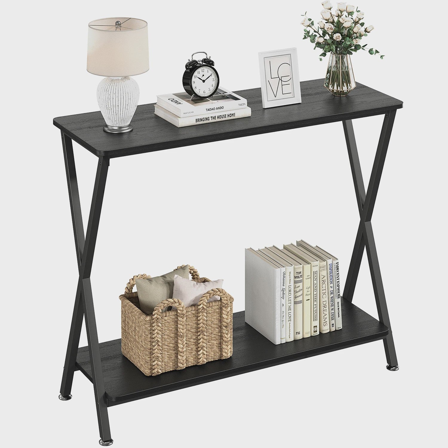 Smalle Console Tafel met Plank en Metaal Frame - Hal, Entree, Achterbank Meubel