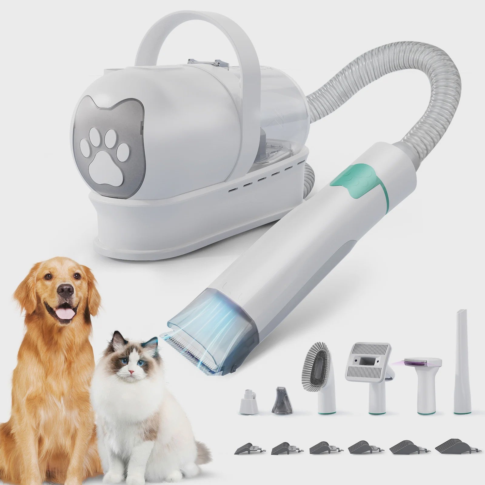 7-in-1 Honden en Katten Trim- en Vacuümset: Blaast, Zuigt & Trimt