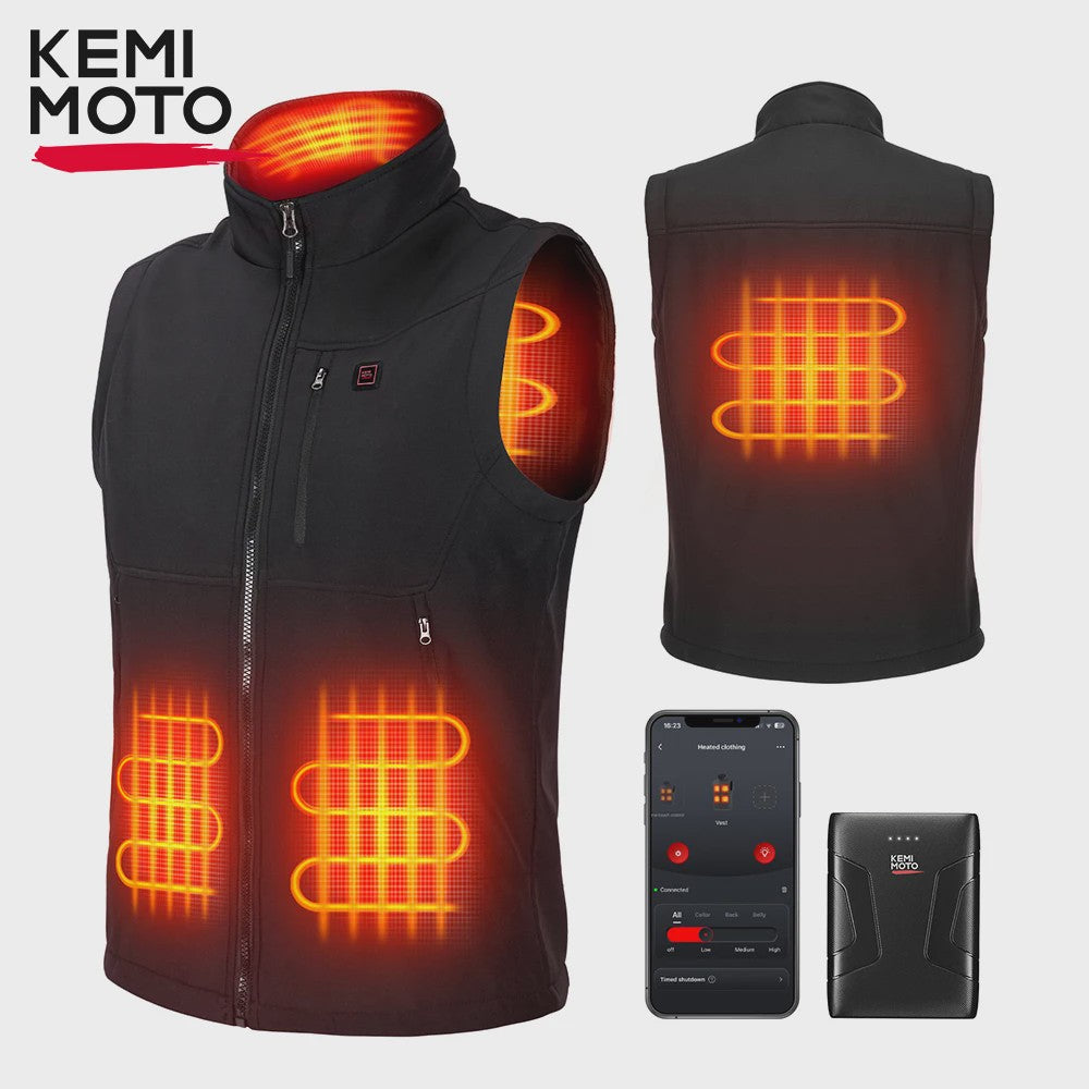 KEMIMOTO Elektrisch Verwarmd Vest Unisex - 6 Zones, 10000mAh Accu, App Bediening
