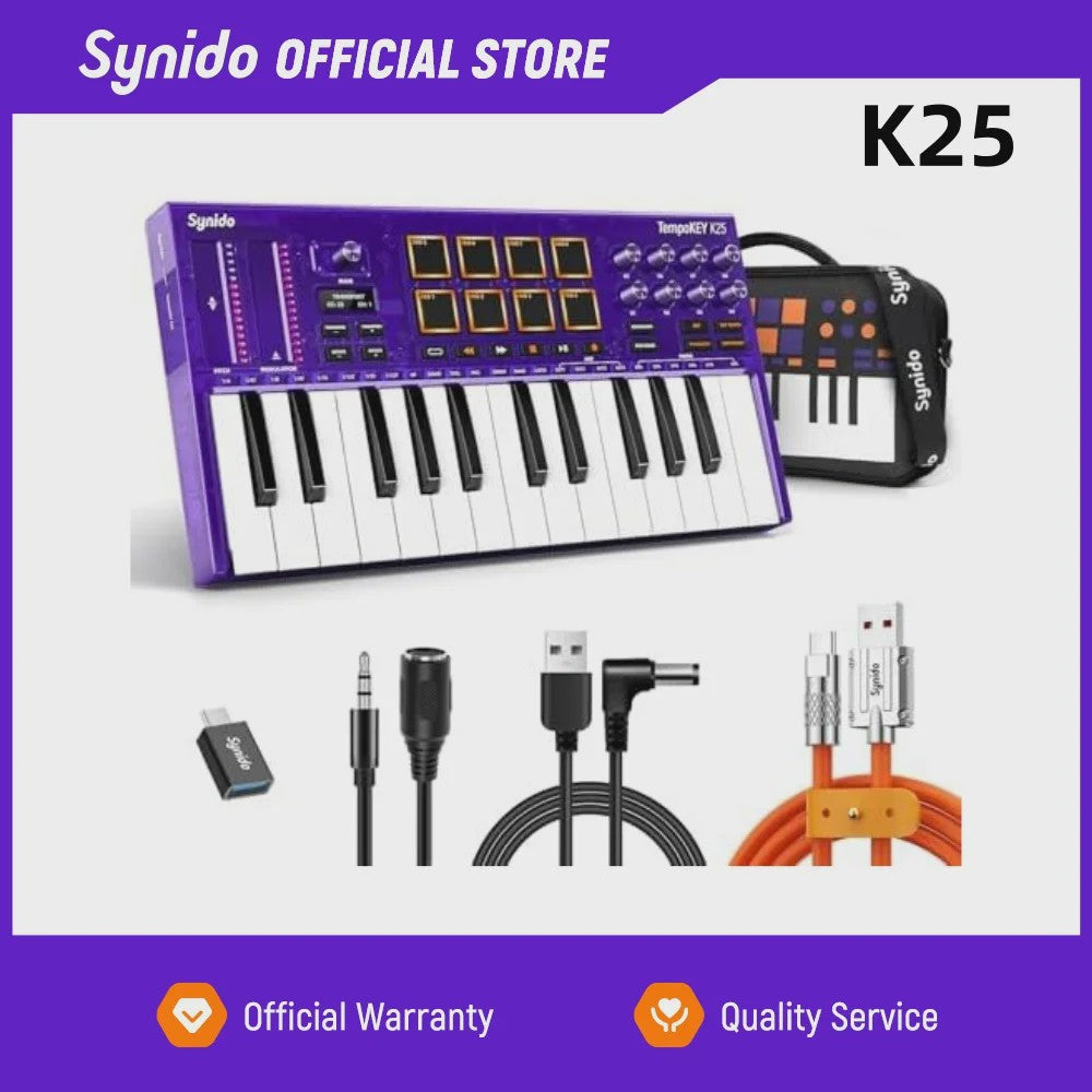 Synido Tempokey K25 USB MIDI Keyboard Controller met Drum Pads en OLED Scherm