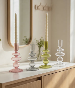 Nordic Glazen Kandelaar met Bubbel Design - Transparant Gekleurd