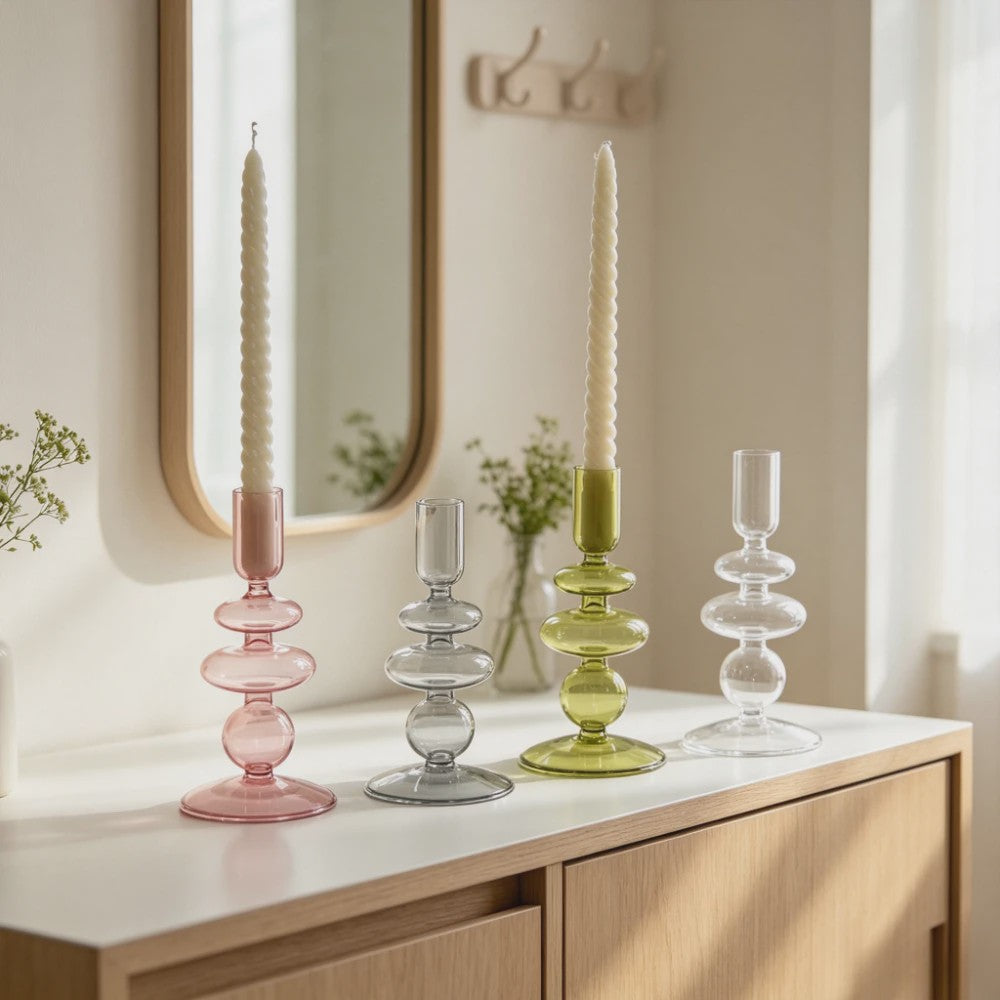 Nordic Glazen Kandelaar met Bubbel Design - Transparant Gekleurd