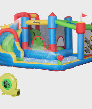 Outsunny Opblaasbaar Kasteel met Zwembad - 390x300x197 cm - Kleurrijk Plezier voor Kinderen