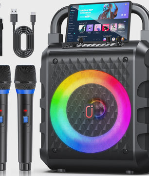 Draagbare Karaoke Speaker met Microfoon en LED Verlichting - Draadloze Bluetooth Geluidsbox