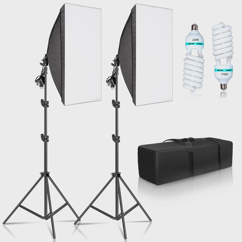 Professionele Softbox Verlichtingskit 50x70cm met E27 Lampen en Statief - Fotostudio Apparatuur