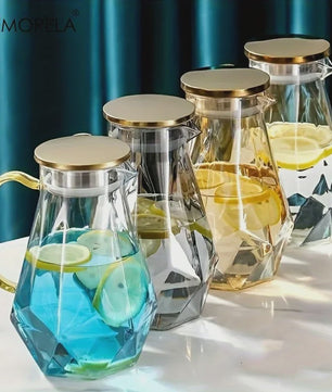 Luxe Glazen Waterkan met Diamantstructuur - Perfect voor Koude en Warme Dranken