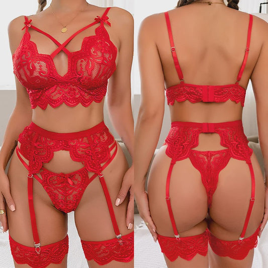 Luxe Kanten Lingerie Set met Bralette, String en Jarretel - Sexy en Elegant