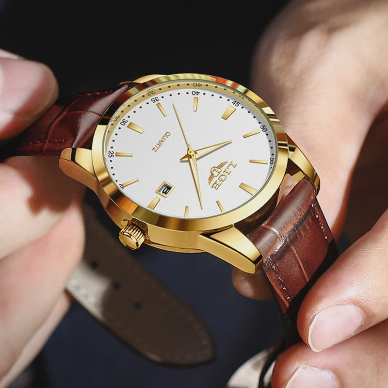 LIGE Heren Horloge Bruin Leer - Stijlvol Militair Quartz Horloge met Datum & Waterdicht