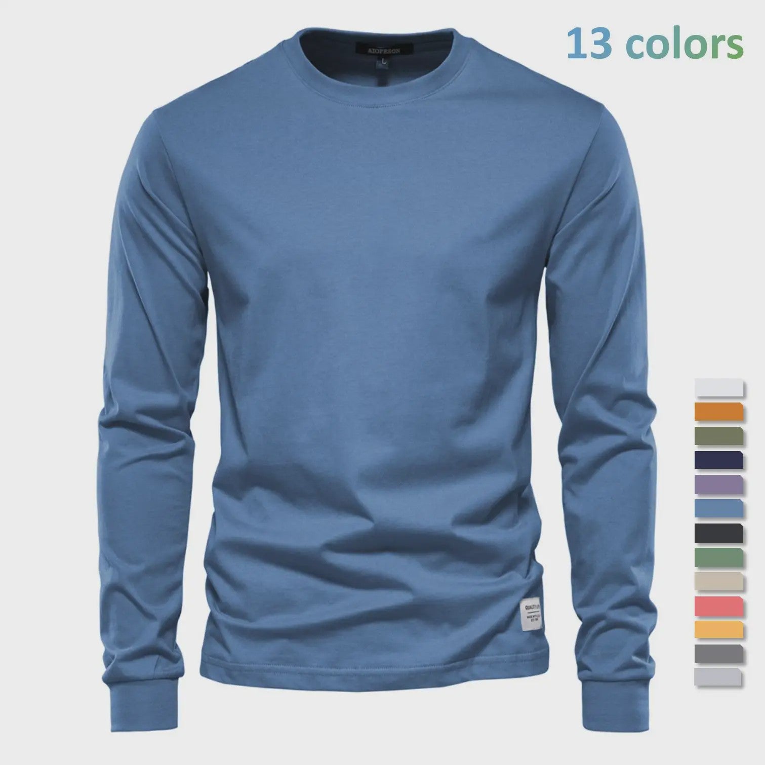 AIOPESON Heren Basic Longsleeve T-shirt - Katoen, Ronde Hals, Effen Kleur
