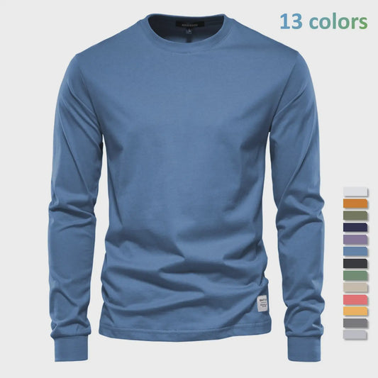 AIOPESON Heren Basic Longsleeve T-shirt - Katoen, Ronde Hals, Effen Kleur