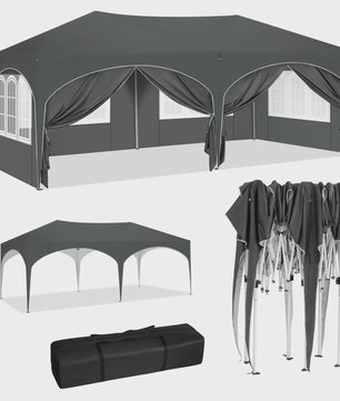 WOLTU Partytent 3x6m Groen - Waterdicht, UV-bestendig met 6 Zijwanden & Verstelbare Hoogte