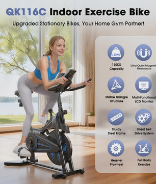 Indoor Hometrainer Fiets met 12KG Vliegwiel, 100 Niveaus Weerstand & Display