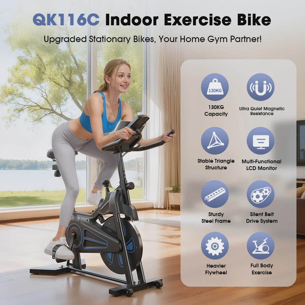 Indoor Hometrainer Fiets met 12KG Vliegwiel, 100 Niveaus Weerstand & Display
