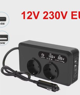 200W Auto Omvormer met 2x AC Stopcontact, 2x USB & 2x USB-C - Snel Laden