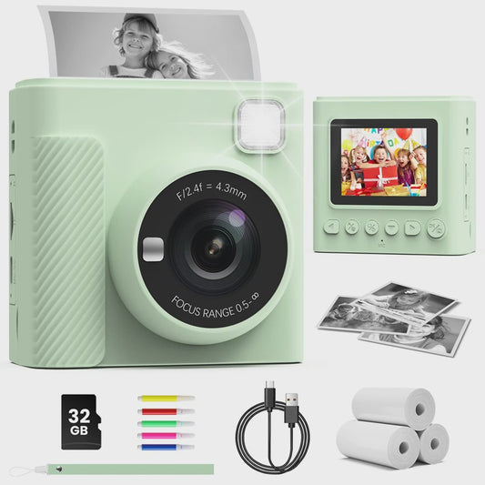 Direct Print Kinder Camera - 1080P HD Fotocamera met Instant Printer & Kleuren Prints