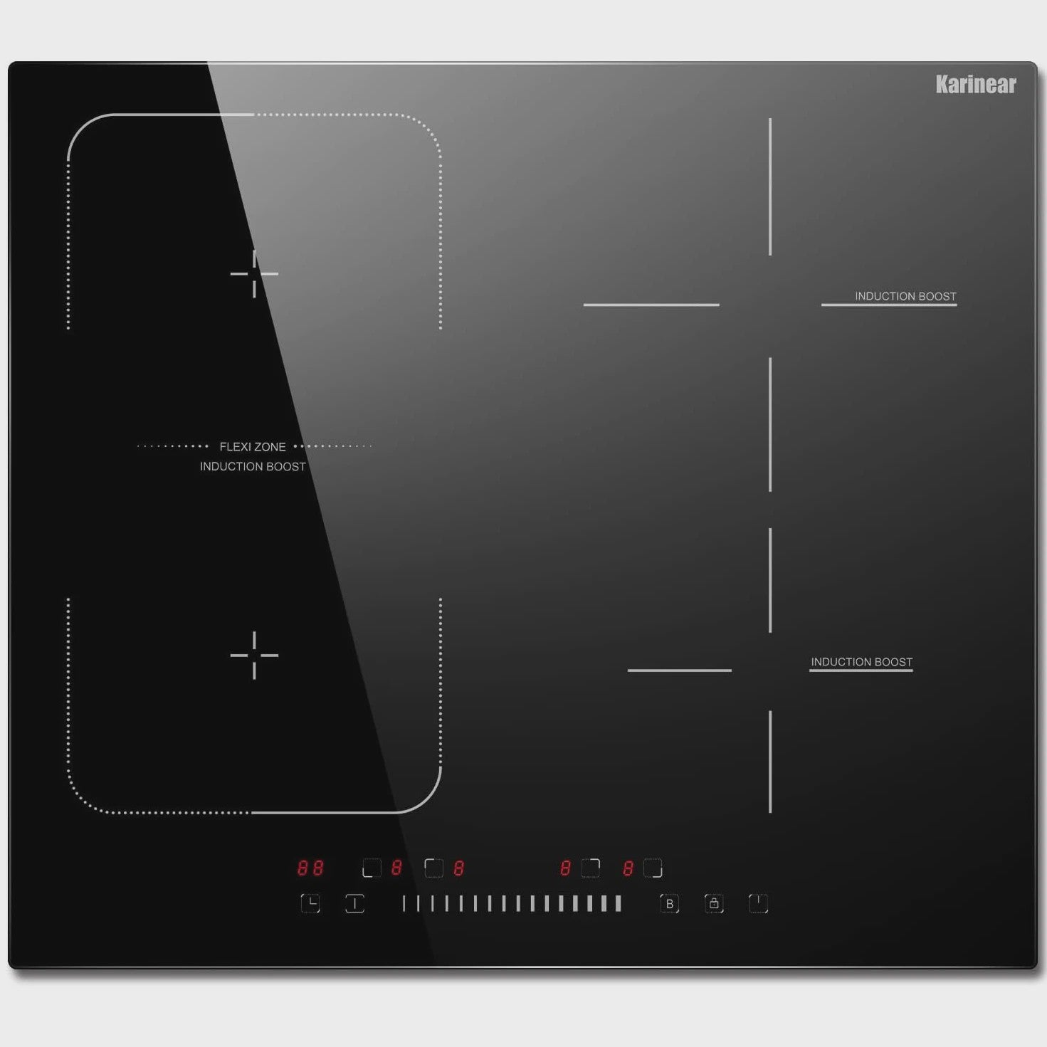 Karinear Inbouw Inductie Kookplaat 4 Zones Flexzone 7200W met Slider Control & Boost