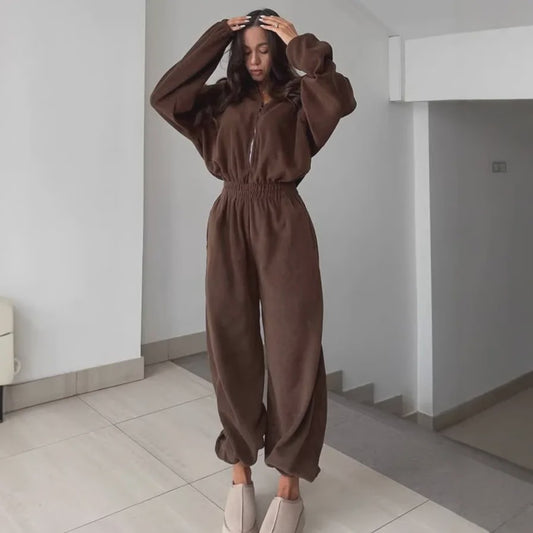 Dames Jumpsuit met Lange Mouwen en Elastische Taille - Casual & Elegant