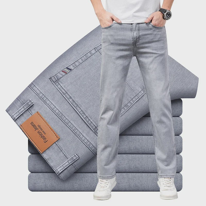 Herfst/Lente Heren Jeans - Comfortabele Stretch Katoen, Recht Model, Grijs