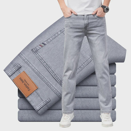 Herfst/Lente Heren Jeans - Comfortabele Stretch Katoen, Recht Model, Grijs