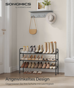 SONGMICS 3-laags Verstelbaar Schoenenrek - Metalen Vloerrek voor Hal & Garderobe