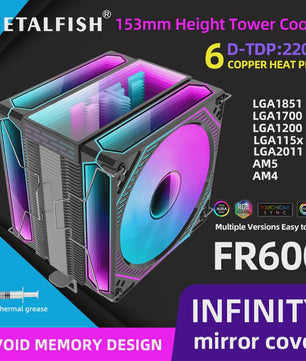 Metalfish FR600 CPU Air Cooler: 6 Heatpipes, ARGB PWM 12cm Fan, 153mm Hoogte