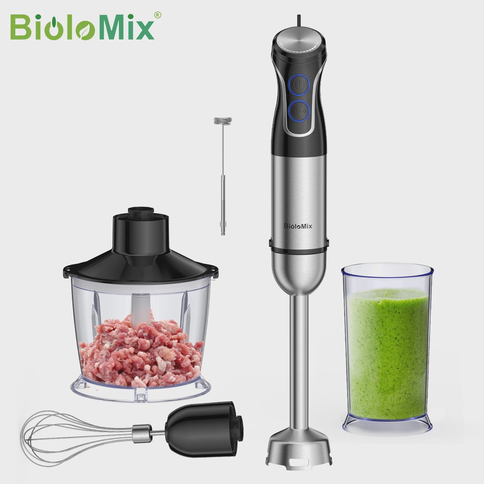 BioloMix 5-in-1 Staafmixer: Krachtige 1500W Blender voor Smoothies, Soepen en Babyvoeding