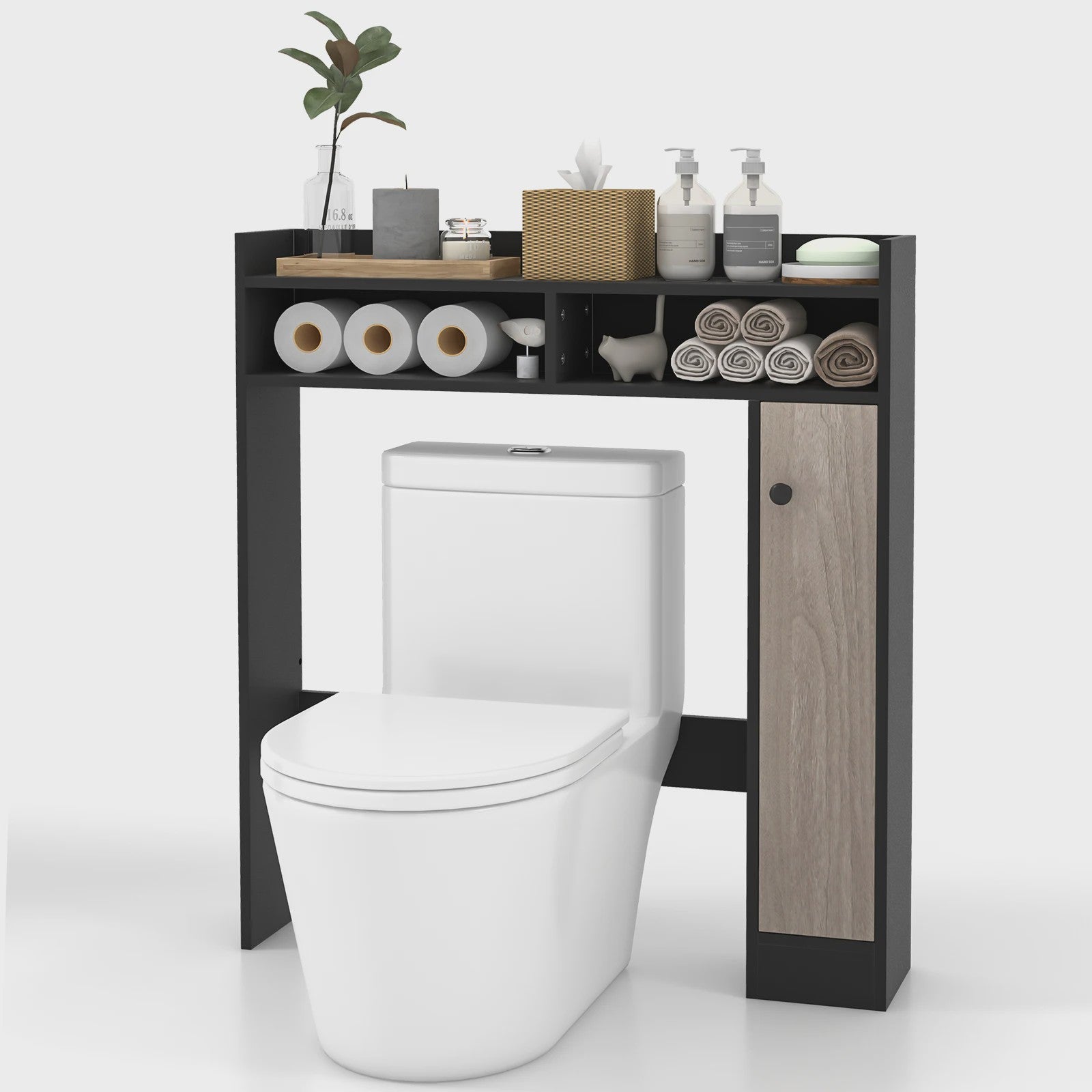 Toiletkast - Vrijstaande Badkamerkast met Verstelbare Planken en Deur