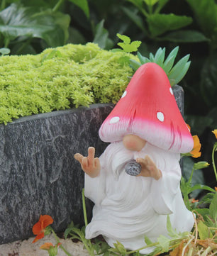 Grappige Mushroom Kabouter Tuinbeeld met Middenvinger - Humoristische Decoratie voor Binnen & Buiten