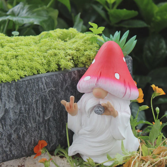 Grappige Mushroom Kabouter Tuinbeeld met Middenvinger - Humoristische Decoratie voor Binnen & Buiten