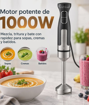 Krachtige 1000W Handmixer met 15 Snelheden, Turbo & RVS Steel - Perfect voor Soepen, Sauzen en Smoothies. Ergonomisch & 95cm Snoer.