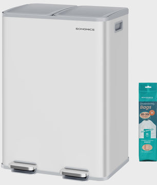 SONGMICS Dubbele Keukenprullenbak 2x30L met Softclose Deksel en Voetpedaal - RVS