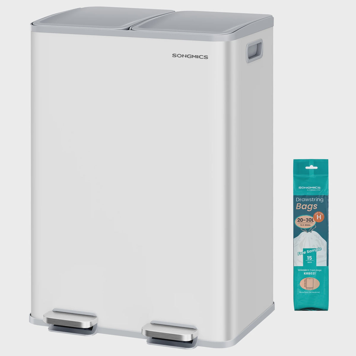 SONGMICS Dubbele Keukenprullenbak 2x30L met Softclose Deksel en Voetpedaal - RVS