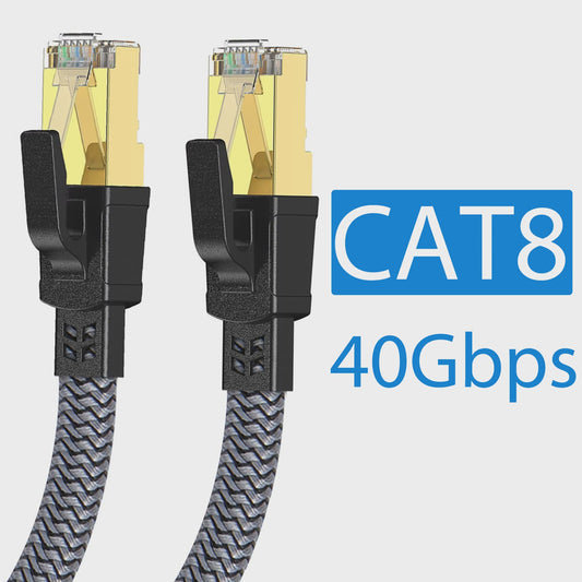 Cat 8 Ethernet Kabel - 40Gbps Flat Nylon Gevlochten Netwerkkabel met RJ45 Connector