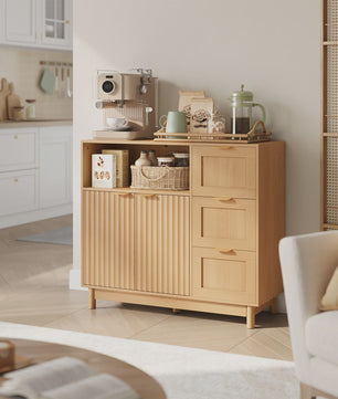 Houten Keukenkast met 3 Lades & Verstelbare Plank - Buffetkast / Sideboard 90x80x35cm