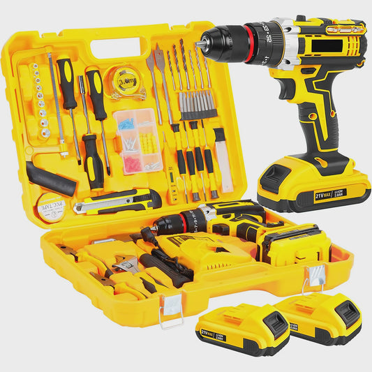 21V Accuboormachine met Klopfunctie & 120-delige Accessoireset - 45Nm Koppel, 25+3 Snelheden