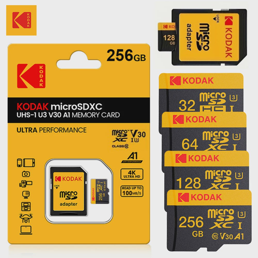 KODAK Micro SD Kaart 16GB - 256GB | Class 10 U3 4K | TF Kaart voor Drone & Telefoon