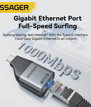 Essager Gigabit Type-C naar Ethernet Adapter 1000Mbps RJ45 Netwerkkaart