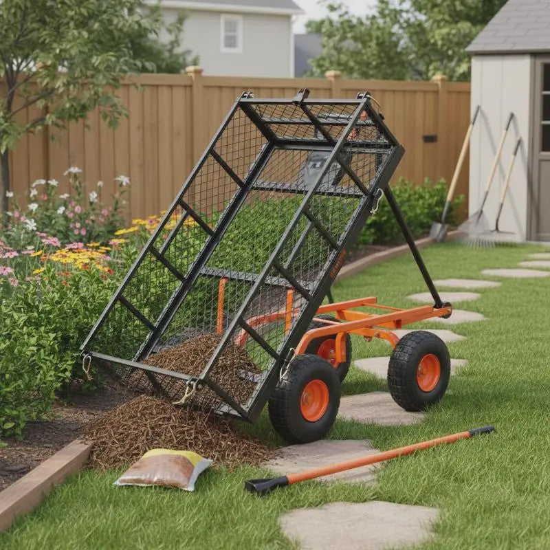 Metalen Kiepwagen Tuinwagen met 400 kg Laadvermogen en 25.4 cm Banden - Eenvoudig te Monteren