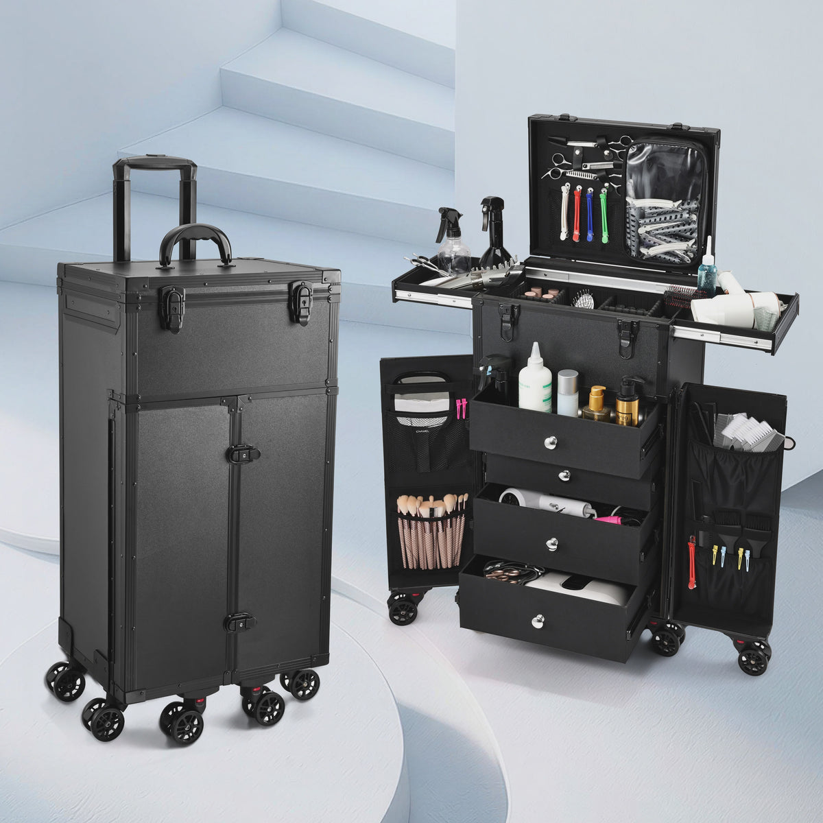 Professionele Make-up Trolley met Uitschuifbare Tafel en Wielen