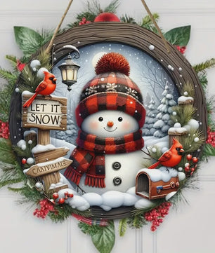 Kerst Sneeuwman Krans Decoratie 7.9" - Acryl Rond Hangend Ornament voor Deur & Muur
