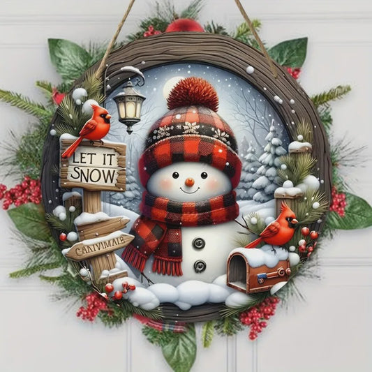Kerst Sneeuwman Krans Decoratie 7.9" - Acryl Rond Hangend Ornament voor Deur & Muur